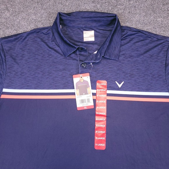 NWT Callaway Performance Golf Polo Shirt Mens XL Blue Striped Stretch Wicking - Picture 5 of 12